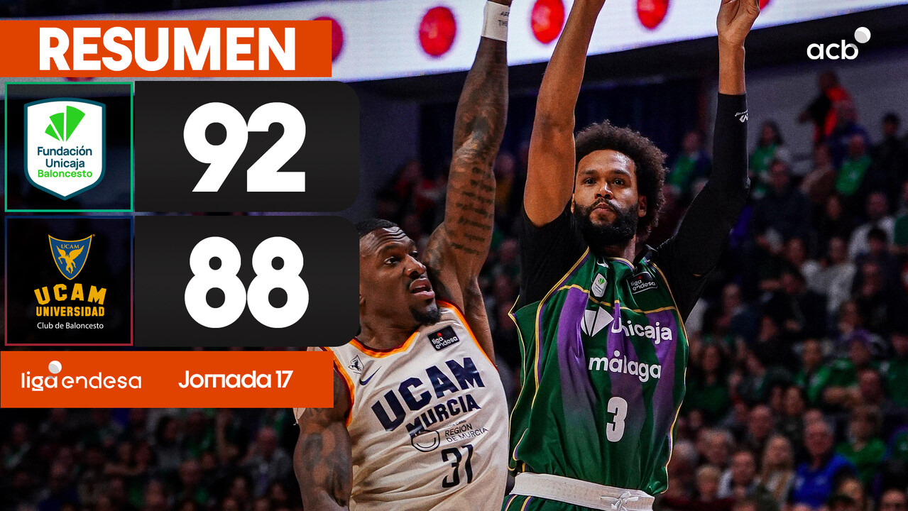Resumen Unicaja 92 - UCAM Murcia 88 (J17)